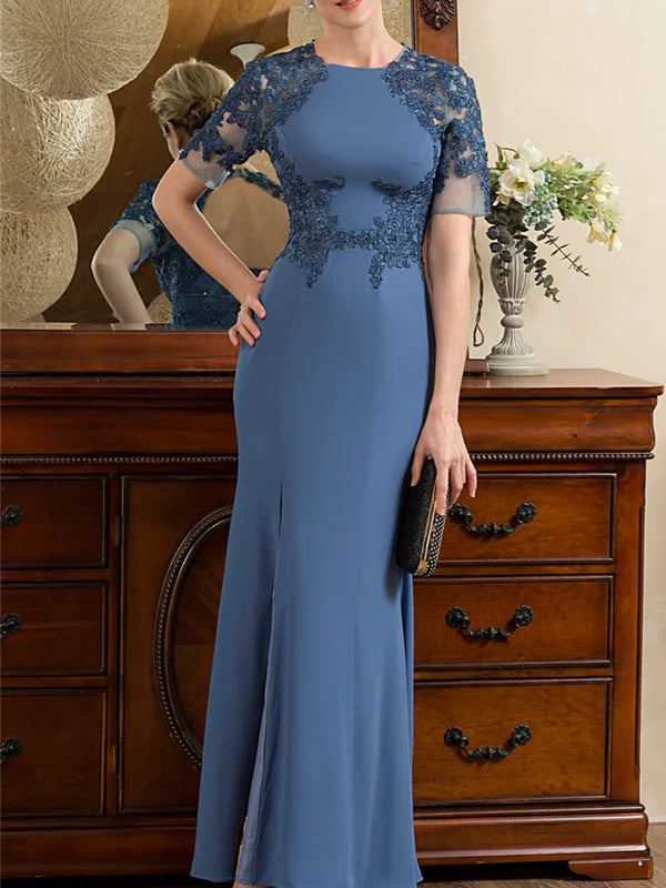 Mother Of The Bride Dresses Trumpet Short Sleeves Ankle-Length With Slit