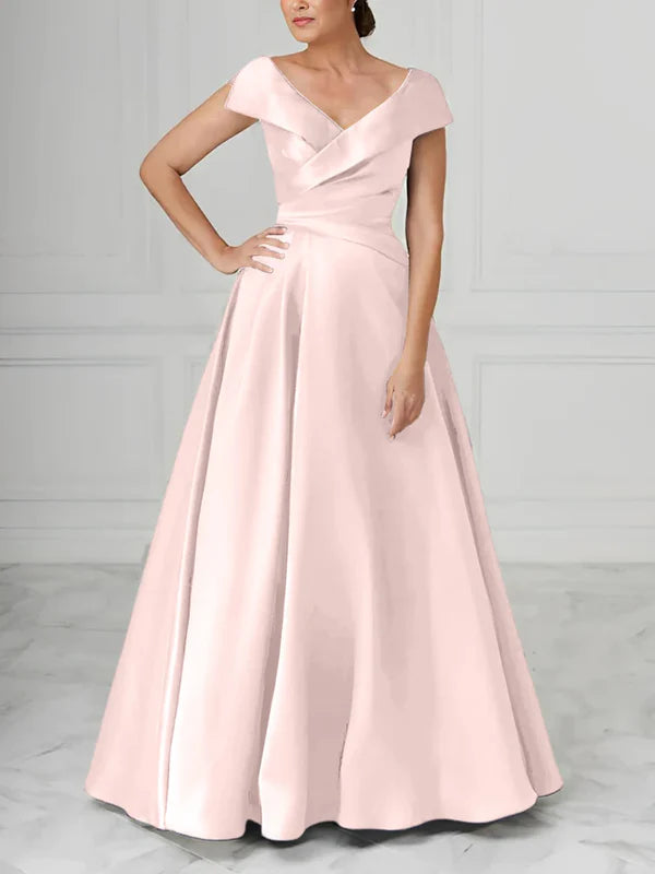 Mother Of The Bride Dresses A-Line Princess V-Neck Satin Elegant Dresses