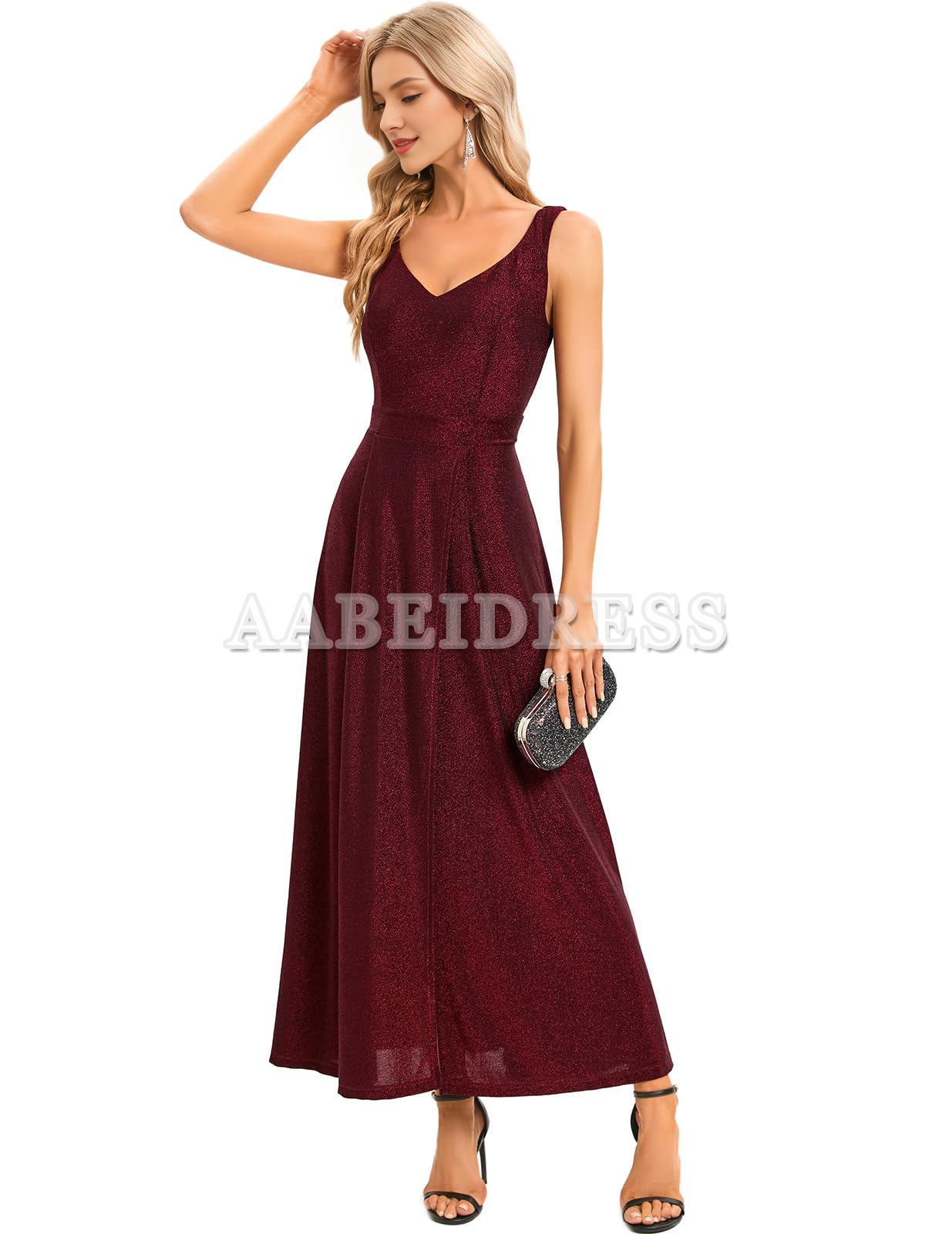 Prom Dress V Neck Cocktail Slit Dress Evening Party Side Fork Sparkle Long Wedding Guest Dresses Formal Wear Dresses