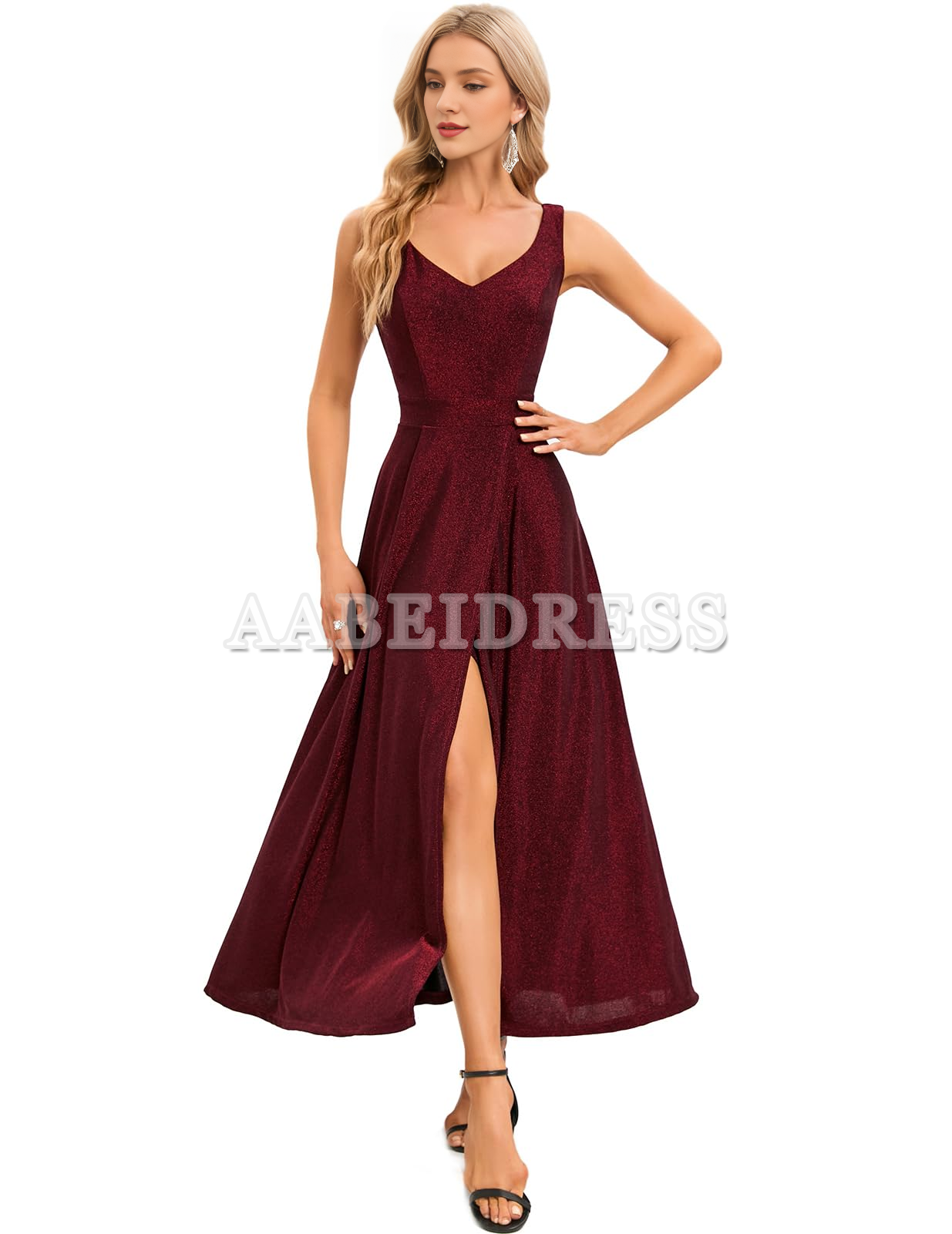 Prom Dress V Neck Cocktail Slit Dress Evening Party Side Fork Sparkle Long Wedding Guest Dresses Formal Wear Dresses