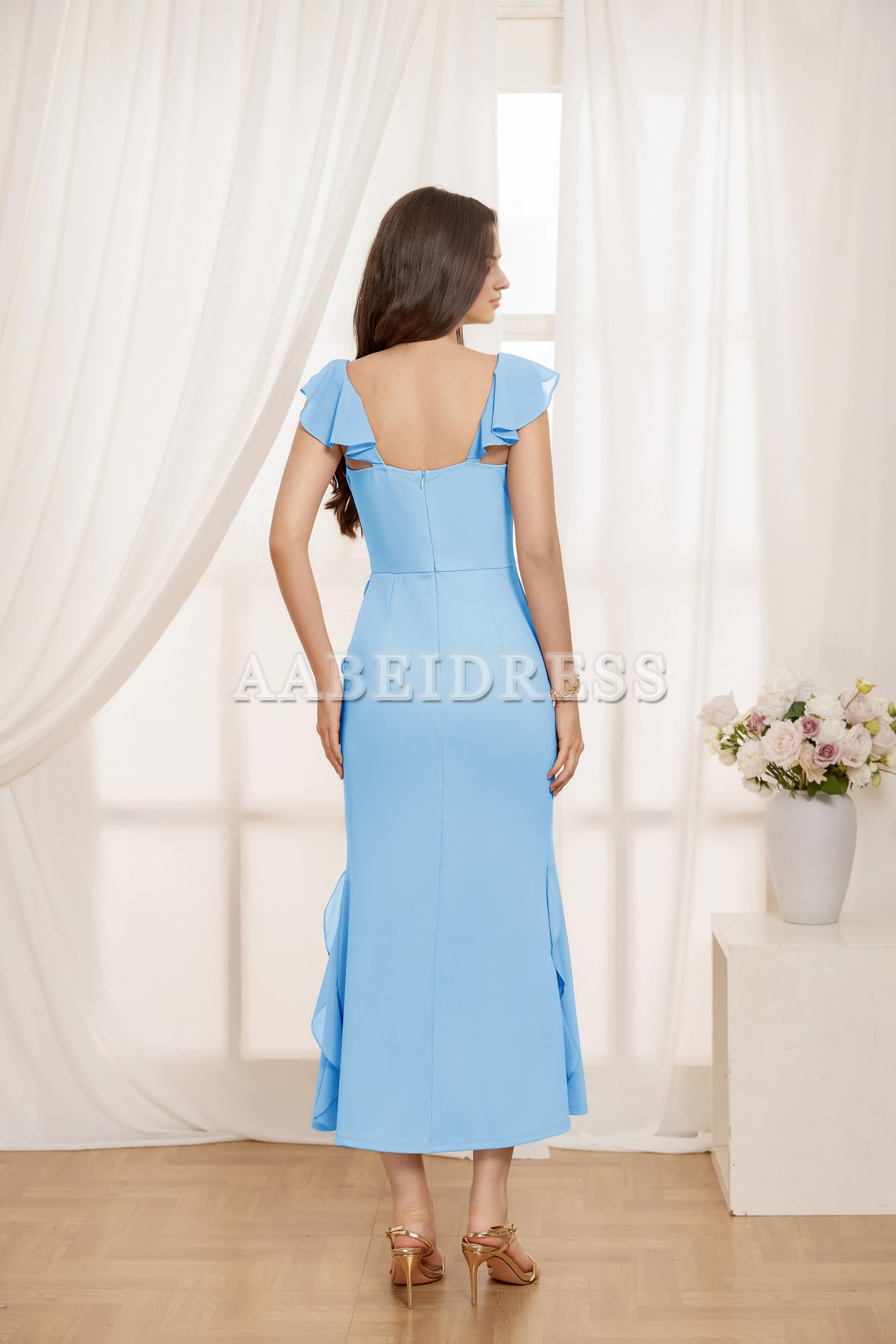 Prom Dress Cowl Neck Sleeveless Ruffled Fishtail Dress High Slit Bodycon Cocktail Party Maxi Dress Wedding Guest Dresses Formal Wear Dresses