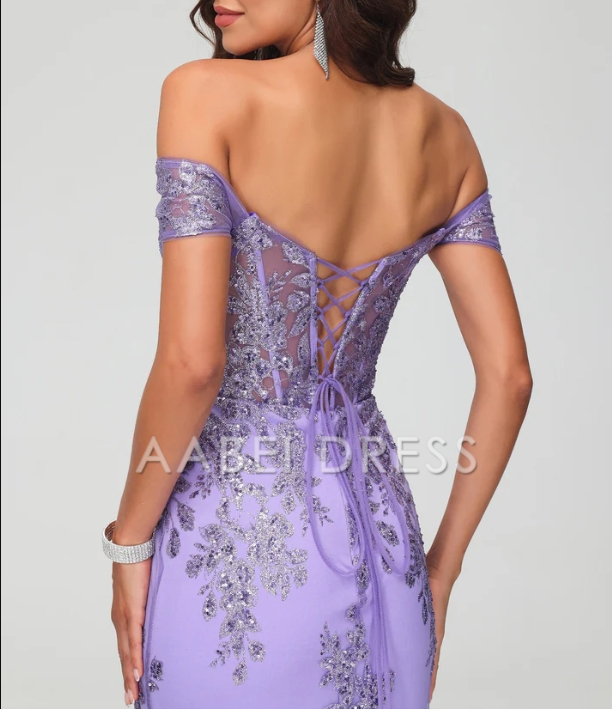 AABEI DRESS Luxurious Mermaid Off Shoulder Lace Applique Sweep Train Dress Exquisite Evening Dress