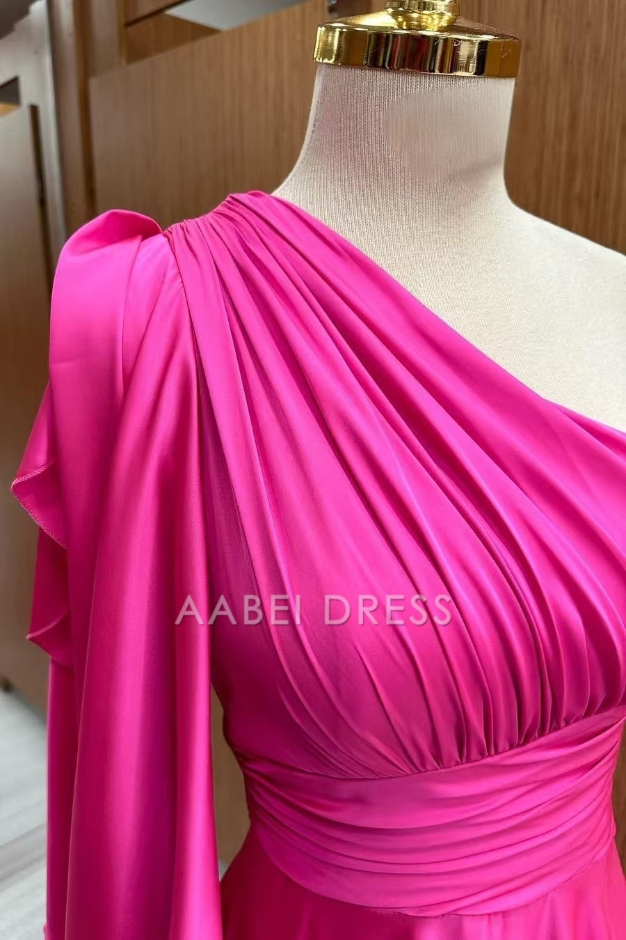 AABEI DRESS High Quality Mother of The Bride Dress A-Line One-Shoulder Flared Sleeve Pleated Long Elegant Dress Formal Dress