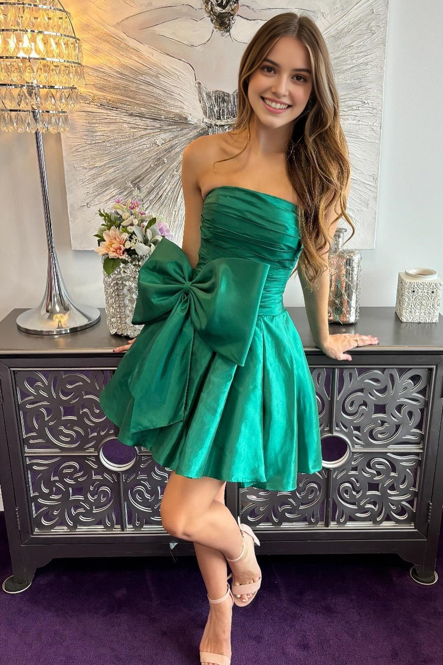 AABEI DRESS New Homecoming Dress Fashion A-Line Strapless Pleated With Bow Cute Sweet Short Prom Dresse