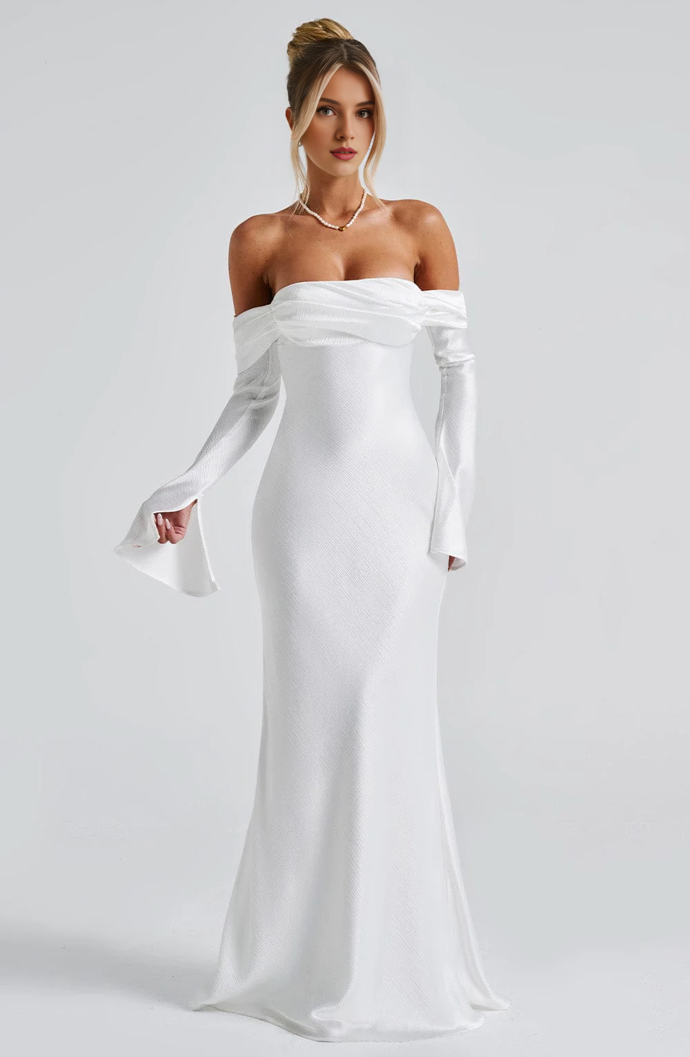 Formal Wear Dresses Prom Dresses Elegant Mermaid Bardot Neckline Twisted Panel Long Sleeves Slighted Flared Split Cuffs Dresses Fashion Wedding Guests Dresses