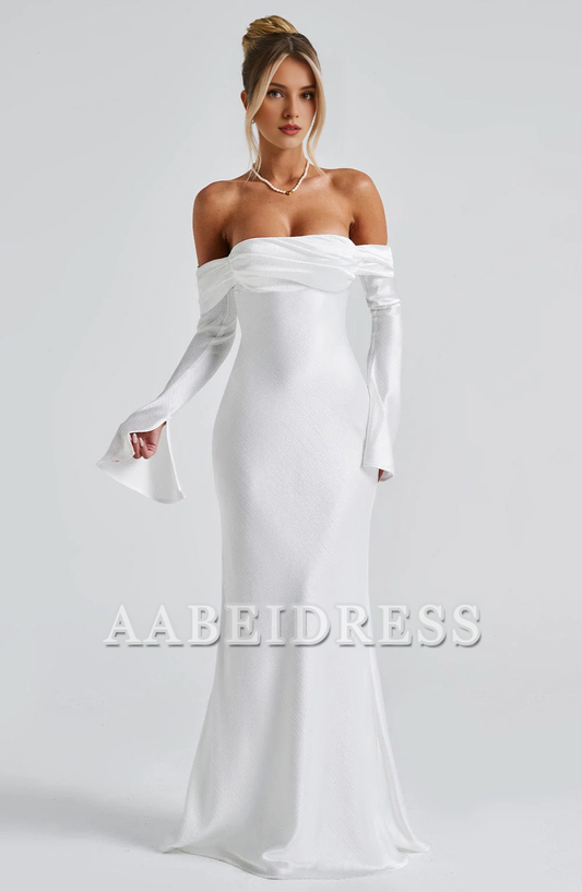 Formal Wear Dresses Prom Dresses Elegant Mermaid Bardot Neckline Twisted Panel Long Sleeves Slighted Flared Split Cuffs Dresses Fashion Wedding Guests Dresses