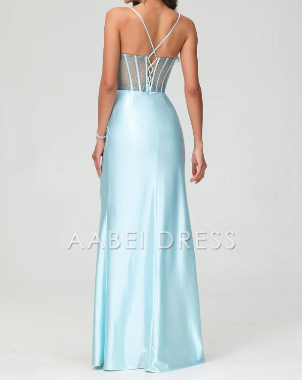 AABEI DRESS Fashion Sheath Spaghetti Straps See-through Pleated With High Slit Charming Evening Dress
