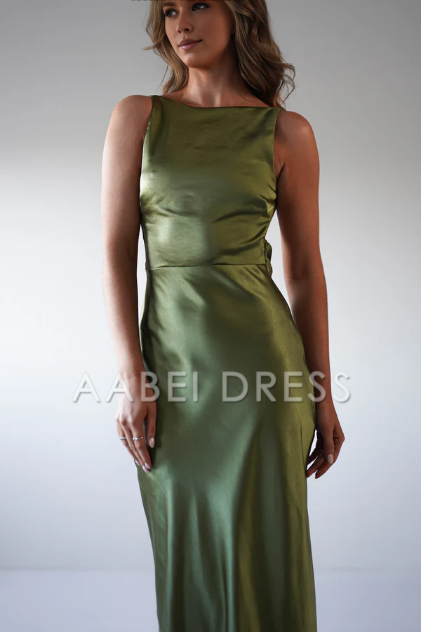 AABEI DRESS Prom Dress Column Backless Gathered Waistline Stunning Sleeveless Satin Simple Dress