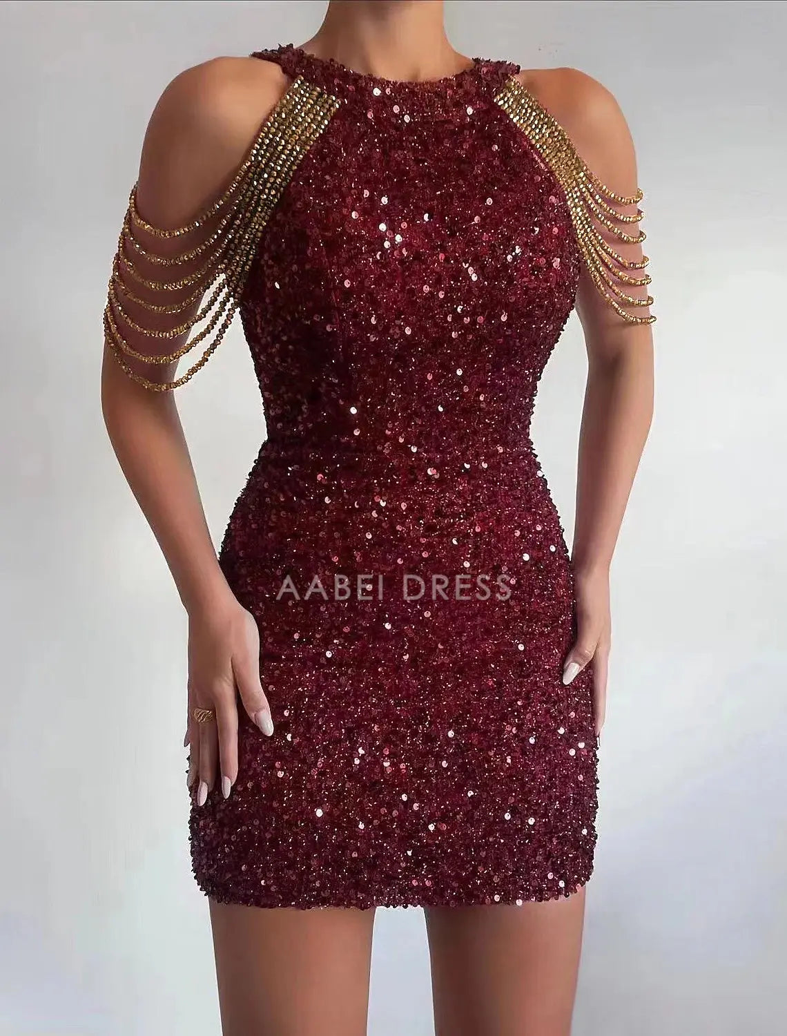 AABEI DRESS New Homecoming Dress Sheath Jewel Neck Sequin Cocktail Dresses Party Dress Holiday Sleeveless Sparkle Charming Short Prom Dresse
