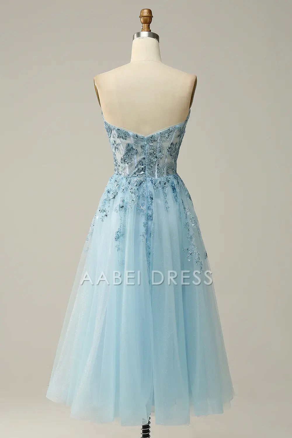 AABEI DRESS Hot Sale Prom Dress Exquisite A Line Sweetheart Corset Tulle Tea-Length Party Dress