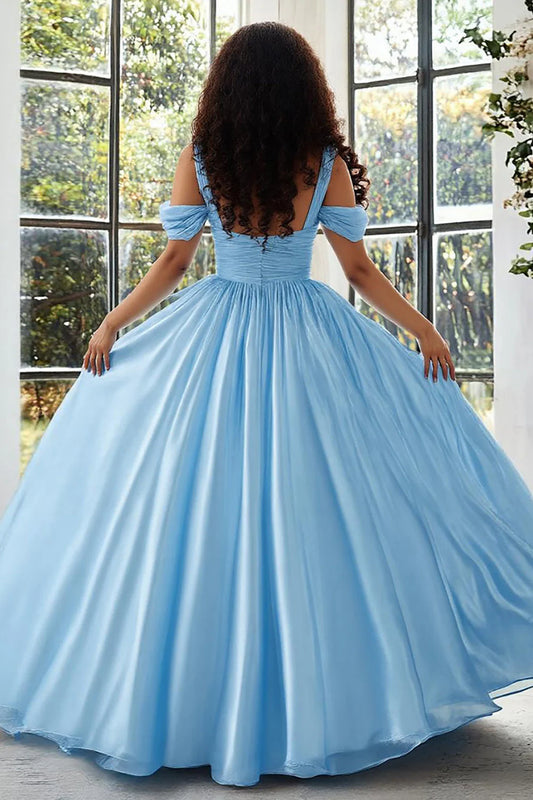 AABEI DRESS Hot Sale Prom Dress A Line Cold Shoulder Sweetheart Pleated Satin Long Plus Size Exquisite Formal Dress