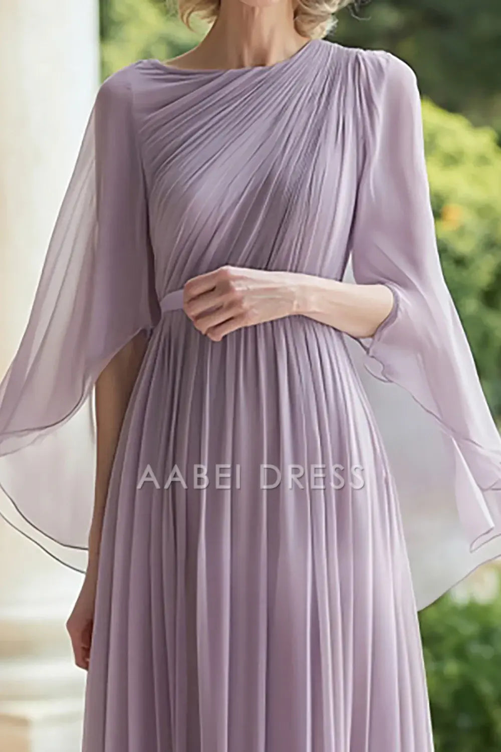 AABEI DRESS Mother Of The Bride Dress Exquisite Chiffon Pleated Scoop Flowing Cloak Long Formal Wear Dresse