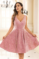 AABEI DRESS Short Dress Sequins Elegant A-Line V-Neck Backless Ruffles Knee-Length Sparkle New Homecoming Dress