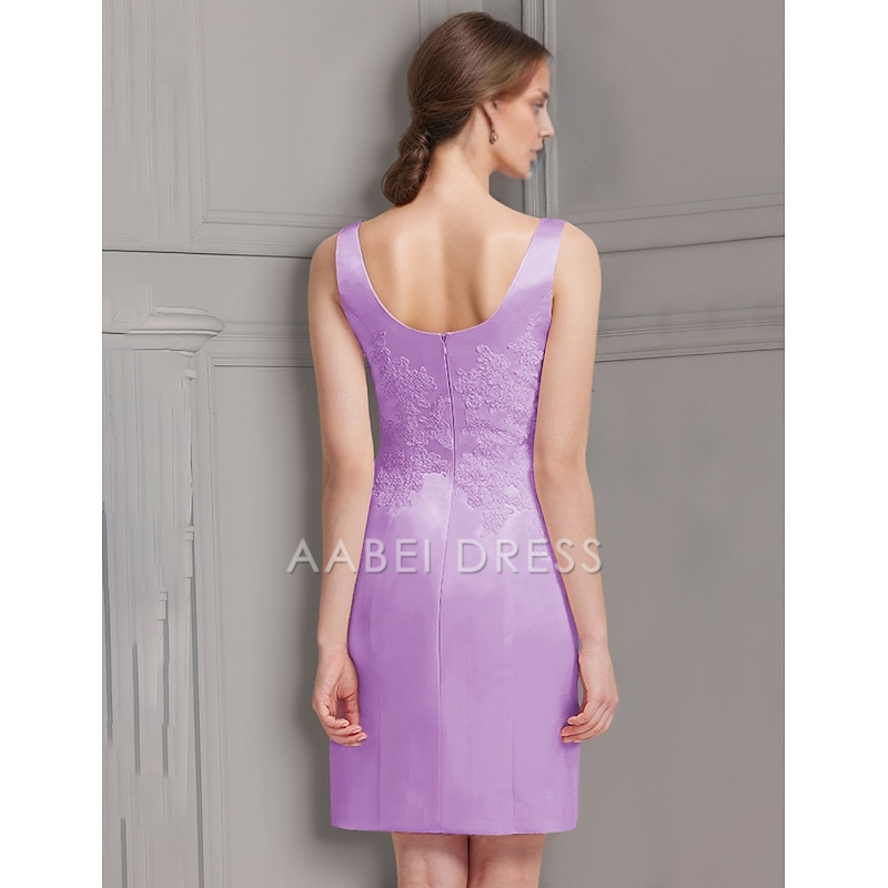 AABEI DRESS Wedding Guest Dress Vintage Sheath Jewel Neck 3/4 Length Sleeve Knee Length Satin Lace Jacket Dresses with Appliques Elegant Mother of the Bride Dress