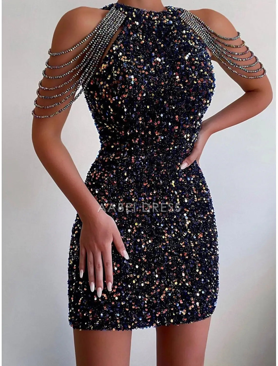 AABEI DRESS New Homecoming Dress Sheath Jewel Neck Sequin Cocktail Dresses Party Dress Holiday Sleeveless Sparkle Charming Short Prom Dresse