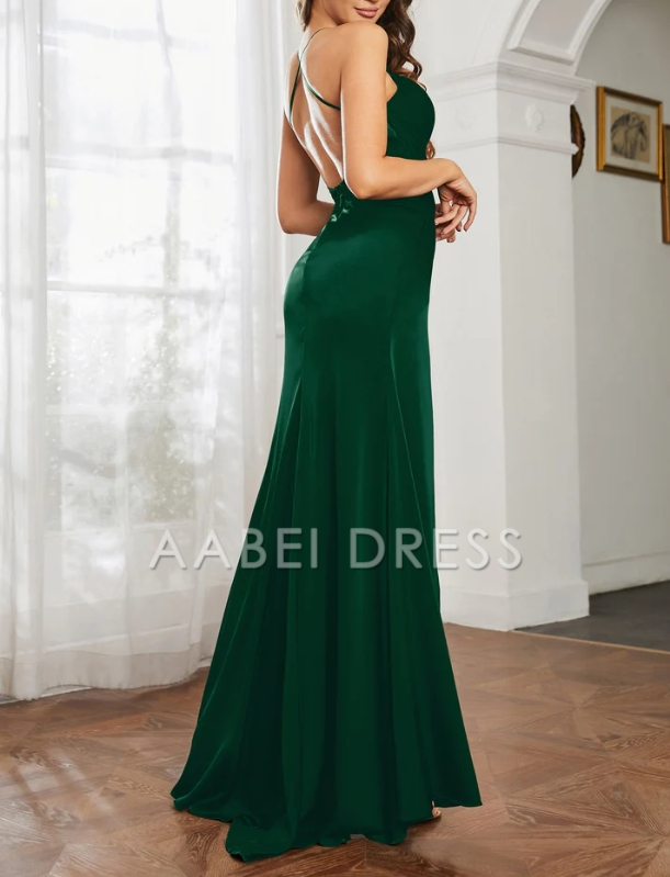 AABEI DRESS Charming Sheath Spaghetti Straps High Slit Cowl Neck Crossed Straps Side Fork Simple Evening Dress