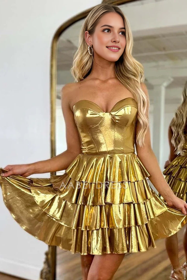 AABEI DRESS New Homecoming Dress Fashion A-Line Sweetheart Strapless Ruched Tiered Charming Short Prom Dresse