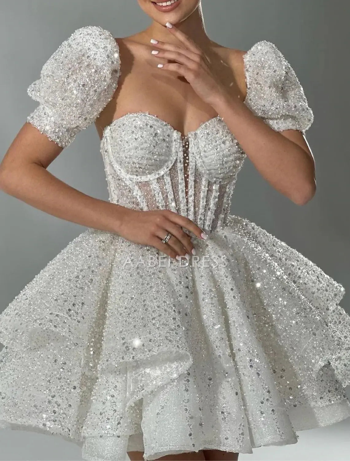 AABEI DRESS New Homecoming Dress A-Line Sweetheart Corsets Cocktail Dresses Birthday Party Short Sleeve Pearls Sequin Short Prom Dresse