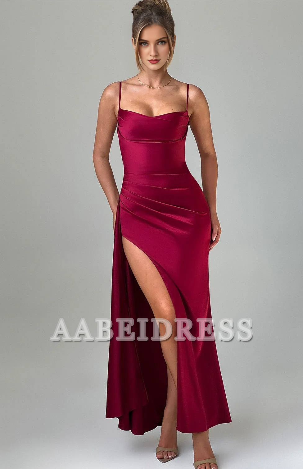 Formal Wear Dresses Prom Dresses Elegant Spaghetti Strap Cowl Neckline Pleated Side Fork Charming Dresses Wedding Guests Dresses