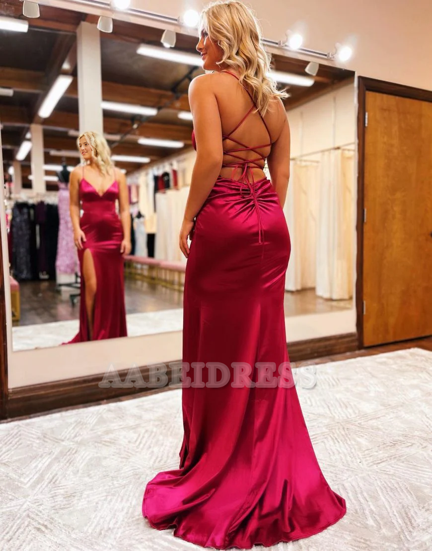 Evening Dress Deep V Neck Mermaid Spaghetti Straps Sweep Train Backless Side Fork Sexy Charming Formal Women's Dresses
