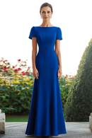 AABEI DRESS Mother Of The Bride Dress Satin Sheath Short Sleeves Long Elegant Simple Formal Wear Dresses