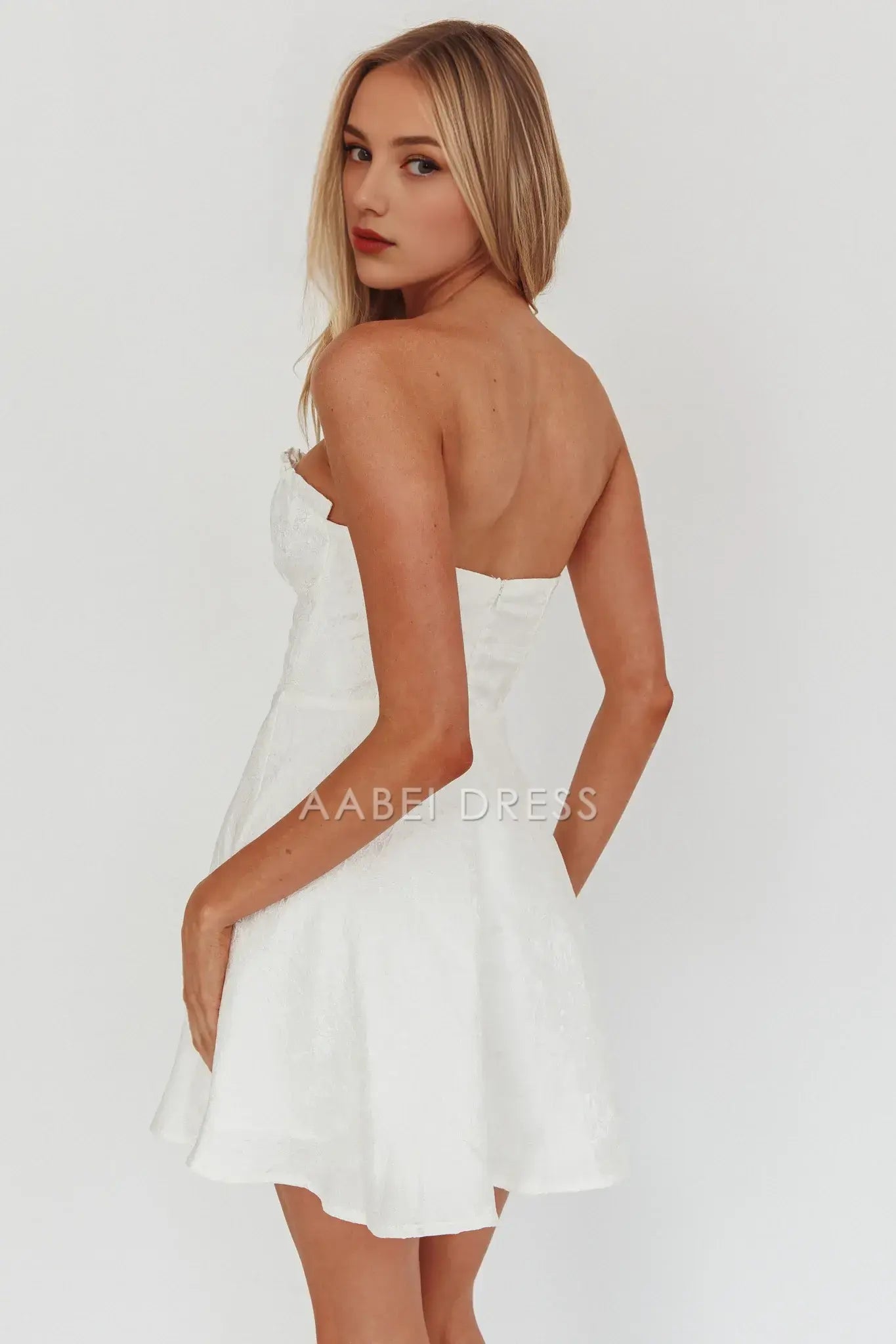 A Line Strapless Pleated Corset Bodice Simple Elegant Mini Dress Hot Sale Homecoming Dress