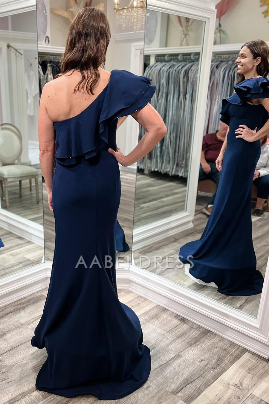 AABEI DRESS High Quality Mother of The Bride Dress One-Shoulder Ruffle Mermaid Long Exquisite Dress Formal Dress