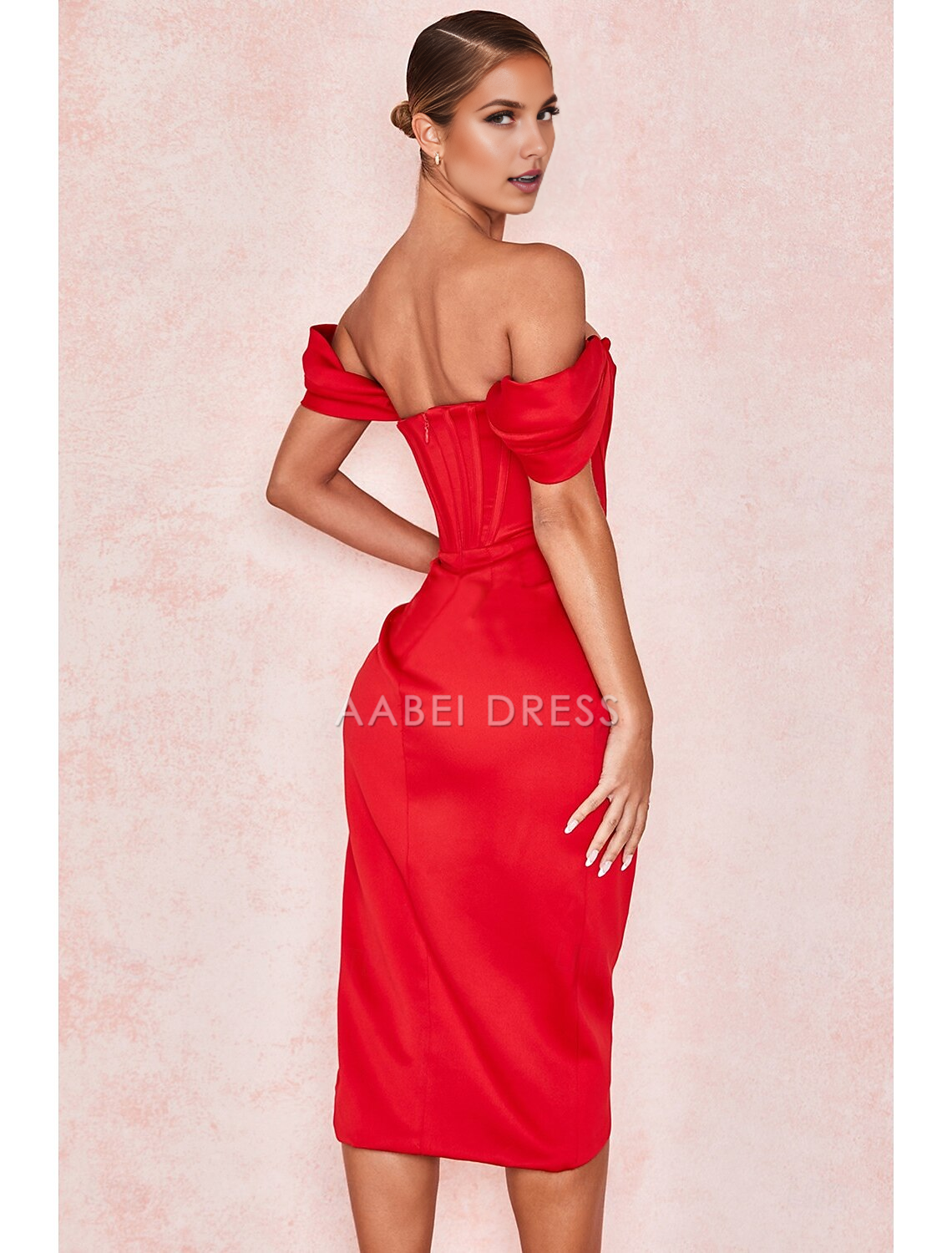 AABEI DRESS New Homecoming Dress Sheath Cocktail Elegant Holiday Sleeveless Off Shoulder Pleats Slit Dress Masquerade Dress Charming Short Prom Dresse