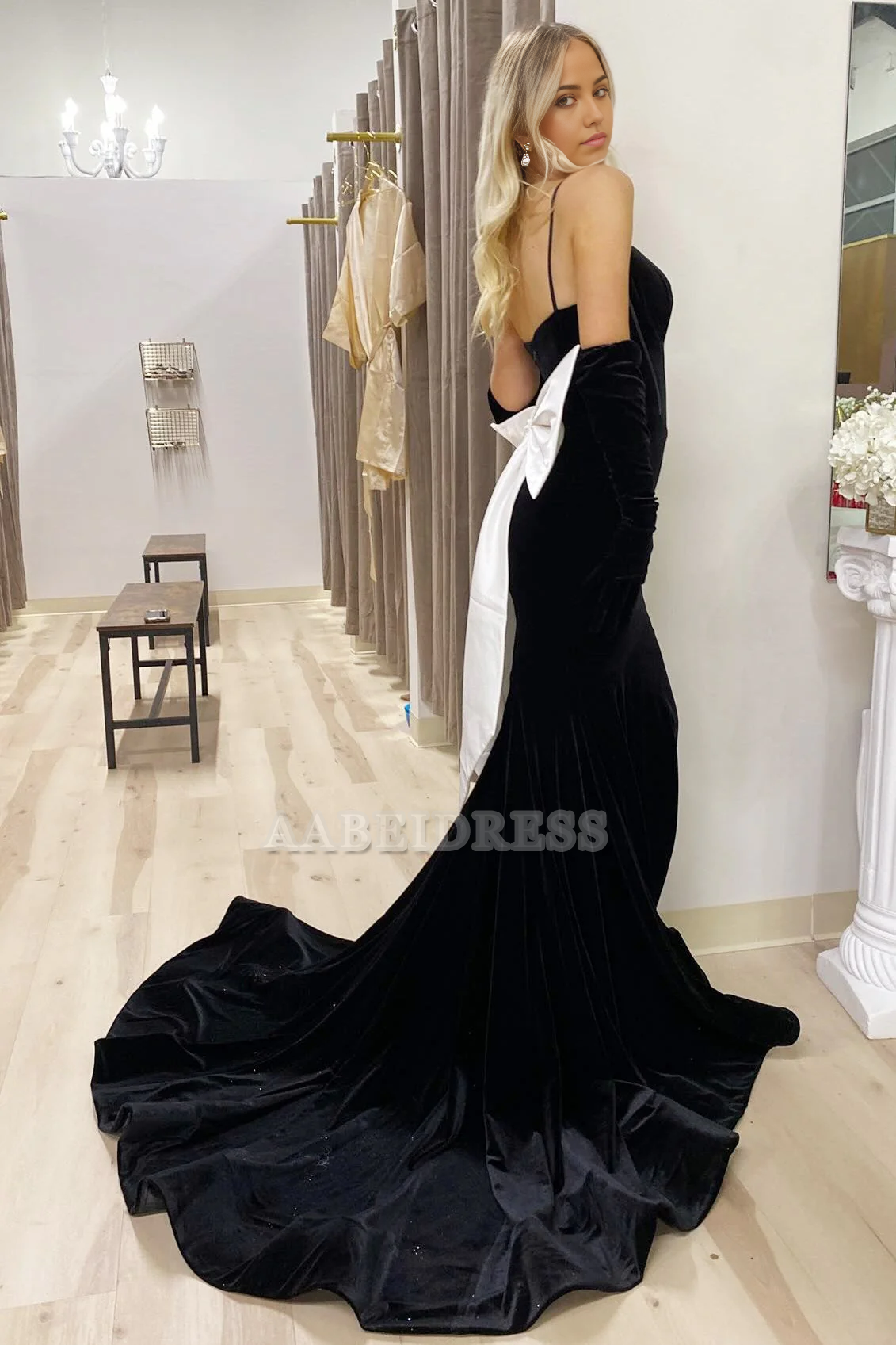 Evening Dress Mermaid Cultivate oneself Sweetheart Spaghetti Straps Bow-Back Velvet Backless Long Dress Elegant Formal Women's Dresses