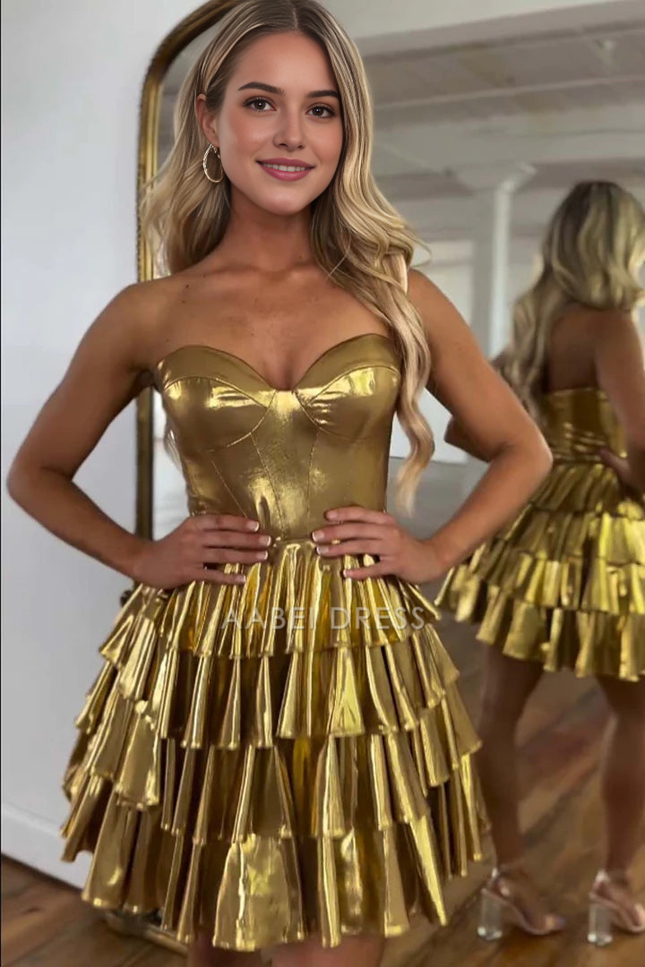 AABEI DRESS New Homecoming Dress Fashion A-Line Sweetheart Strapless Ruched Tiered Charming Short Prom Dresse