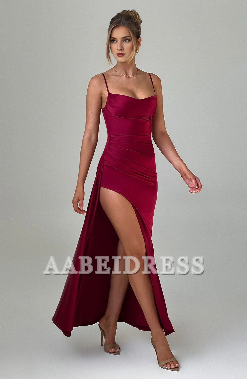 Formal Wear Dresses Prom Dresses Elegant Spaghetti Strap Cowl Neckline Pleated Side Fork Charming Dresses Wedding Guests Dresses
