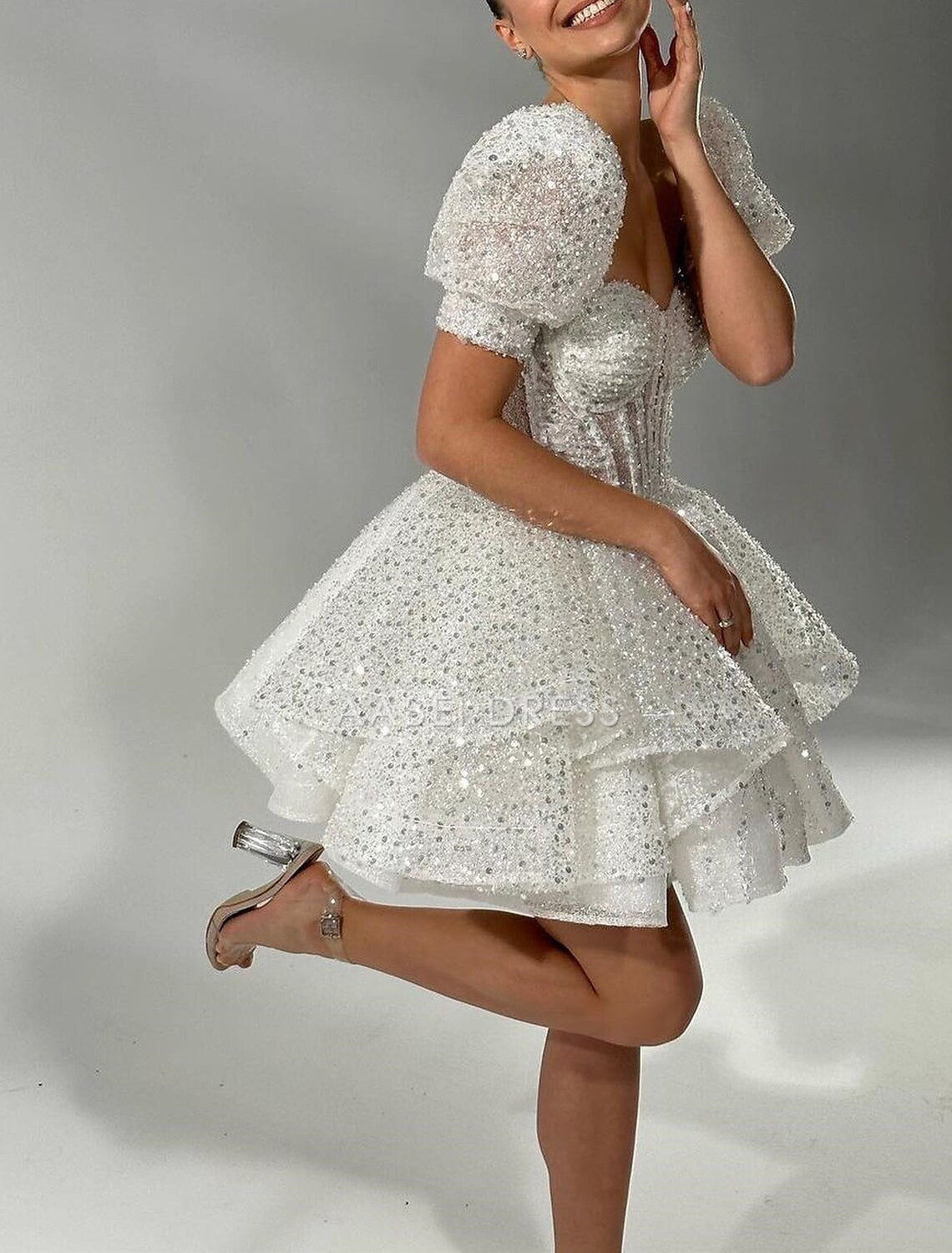 AABEI DRESS New Homecoming Dress A-Line Sweetheart Corsets Cocktail Dresses Birthday Party Short Sleeve Pearls Sequin Short Prom Dresse