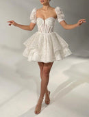 AABEI DRESS New Homecoming Dress A-Line Sweetheart Corsets Cocktail Dresses Birthday Party Short Sleeve Pearls Sequin Short Prom Dresse