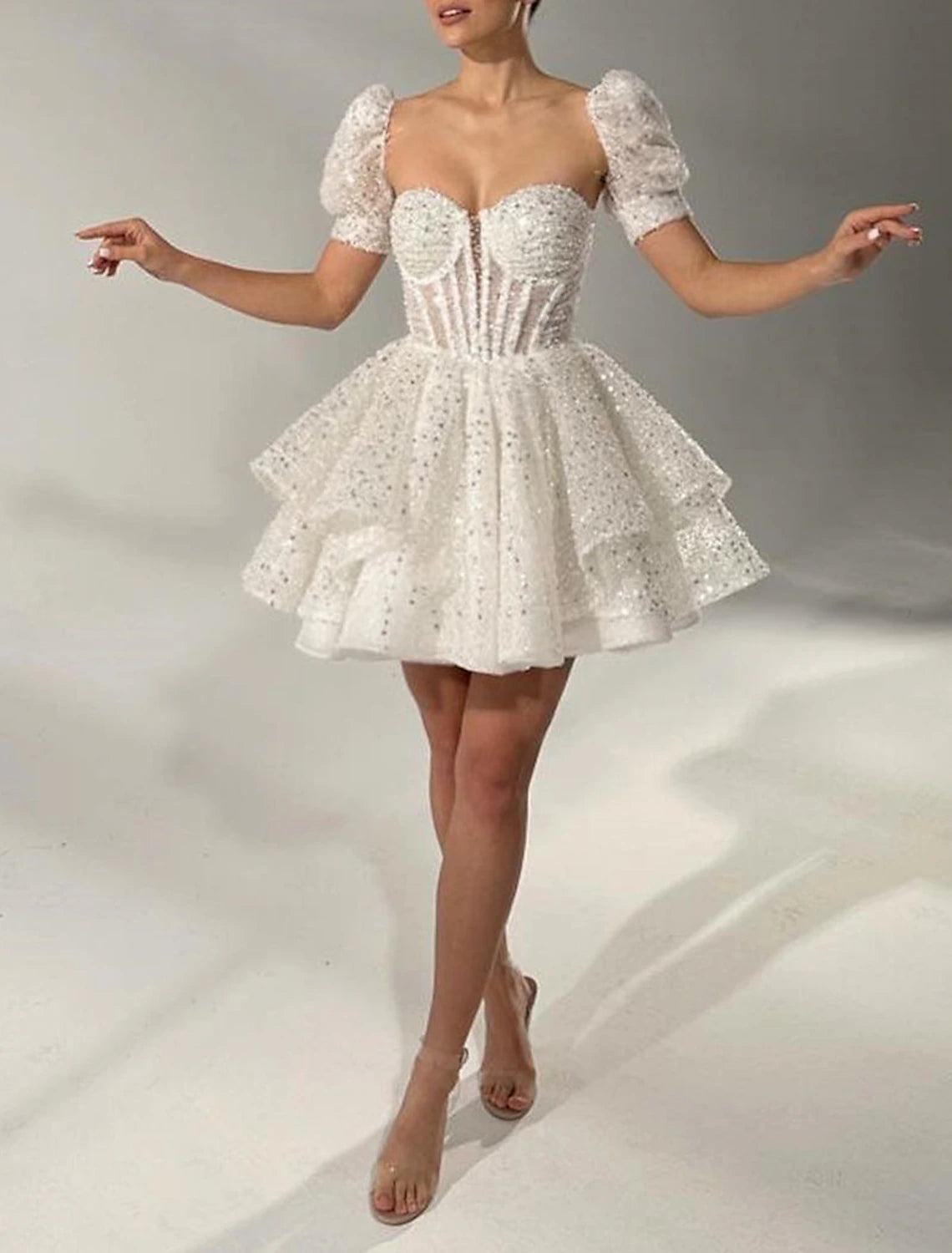 AABEI DRESS New Homecoming Dress A-Line Sweetheart Corsets Cocktail Dresses Birthday Party Short Sleeve Pearls Sequin Short Prom Dresse