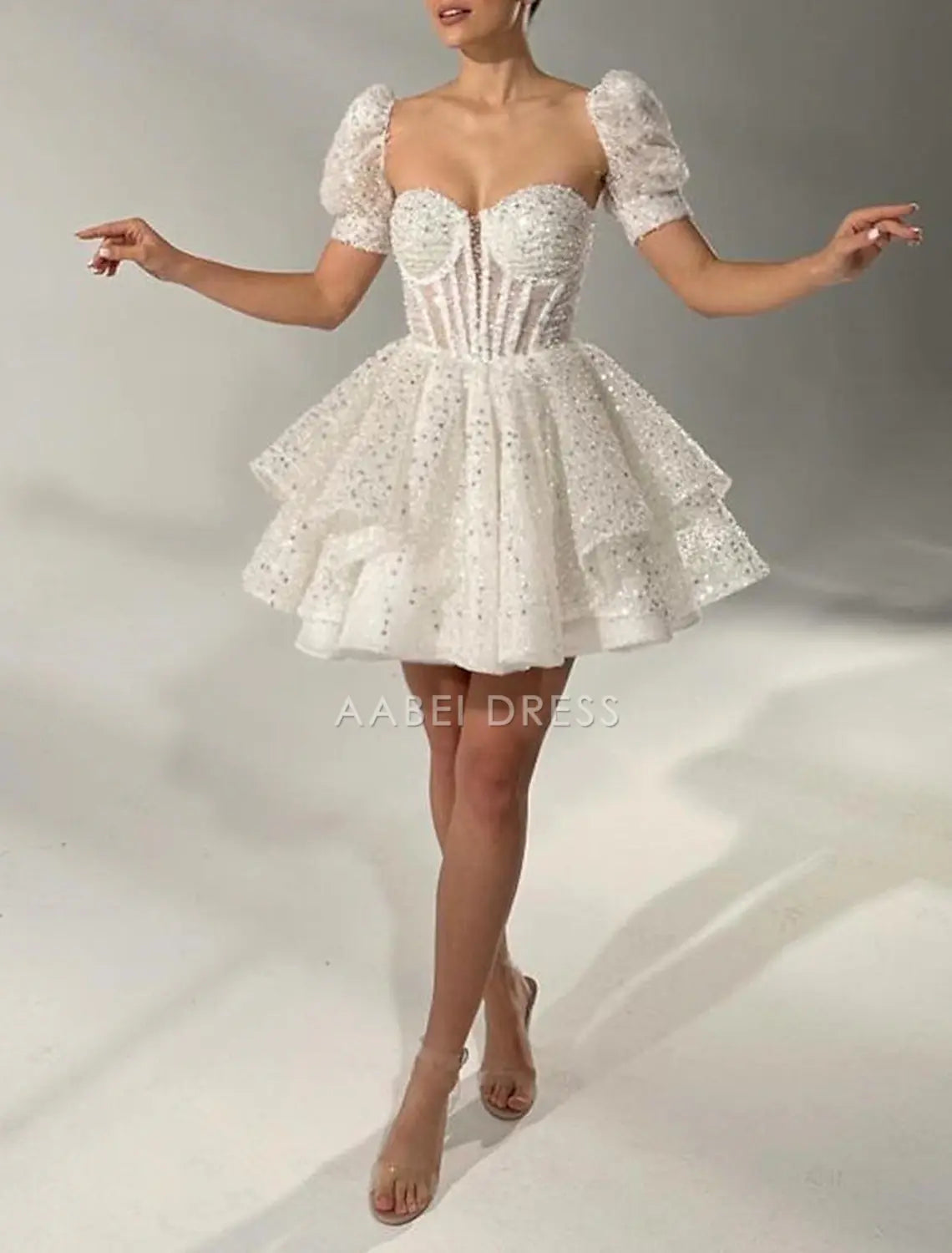 AABEI DRESS New Homecoming Dress A-Line Sweetheart Corsets Cocktail Dresses Birthday Party Short Sleeve Pearls Sequin Short Prom Dresse