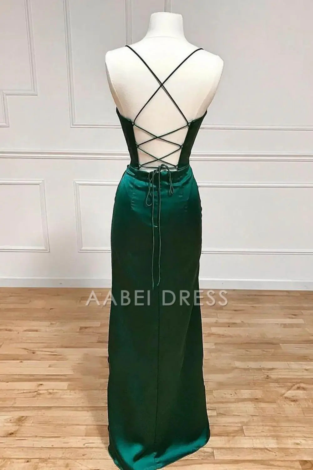 AABEI DRESS Hot Sale Prom Dress Simple Satin Mermaid Spaghetti Straps Lace Up Long With Split Elegant Formal Dress