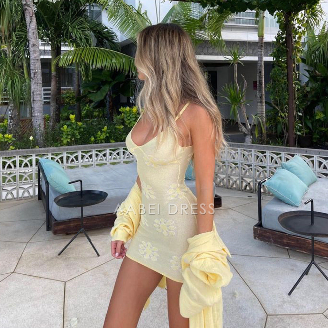 AABEI DRESS New Homecoming Dress Sexy Flowers Printed Slim Sling V Neck Backless Mini Dresses Beach Holiday Vestidos Short Prom Dress