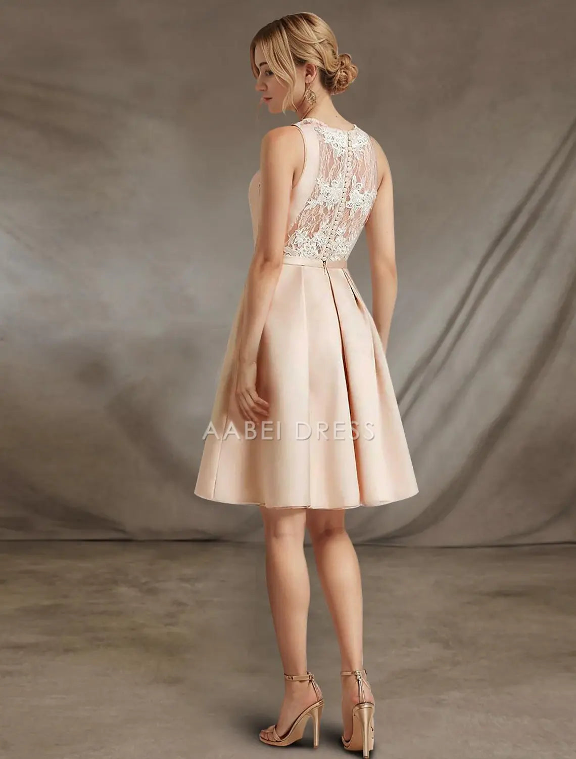 AABEI DRESS New Homecoming Dress Elegant A-Line Sleeveless Jewel Neck Cocktail Dresses Party Dress Wedding Guest Satin with Lace Knee-Length Simple Prom Dresse