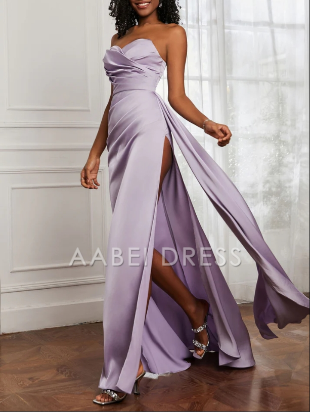 AABEI DRESS Sheath Strapless Sweetheart Pleated High Slit Dress Sweep Train High Quality Evening Dress