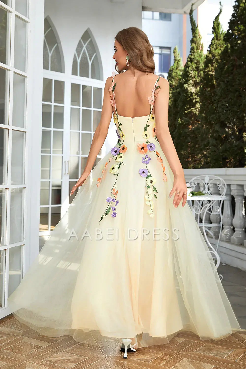 AABEI DRESS Hot Sale Prom Dress Charming A-Line Spaghetti Strap Sweetheart Flower Tulle Fashion Long Party Dress