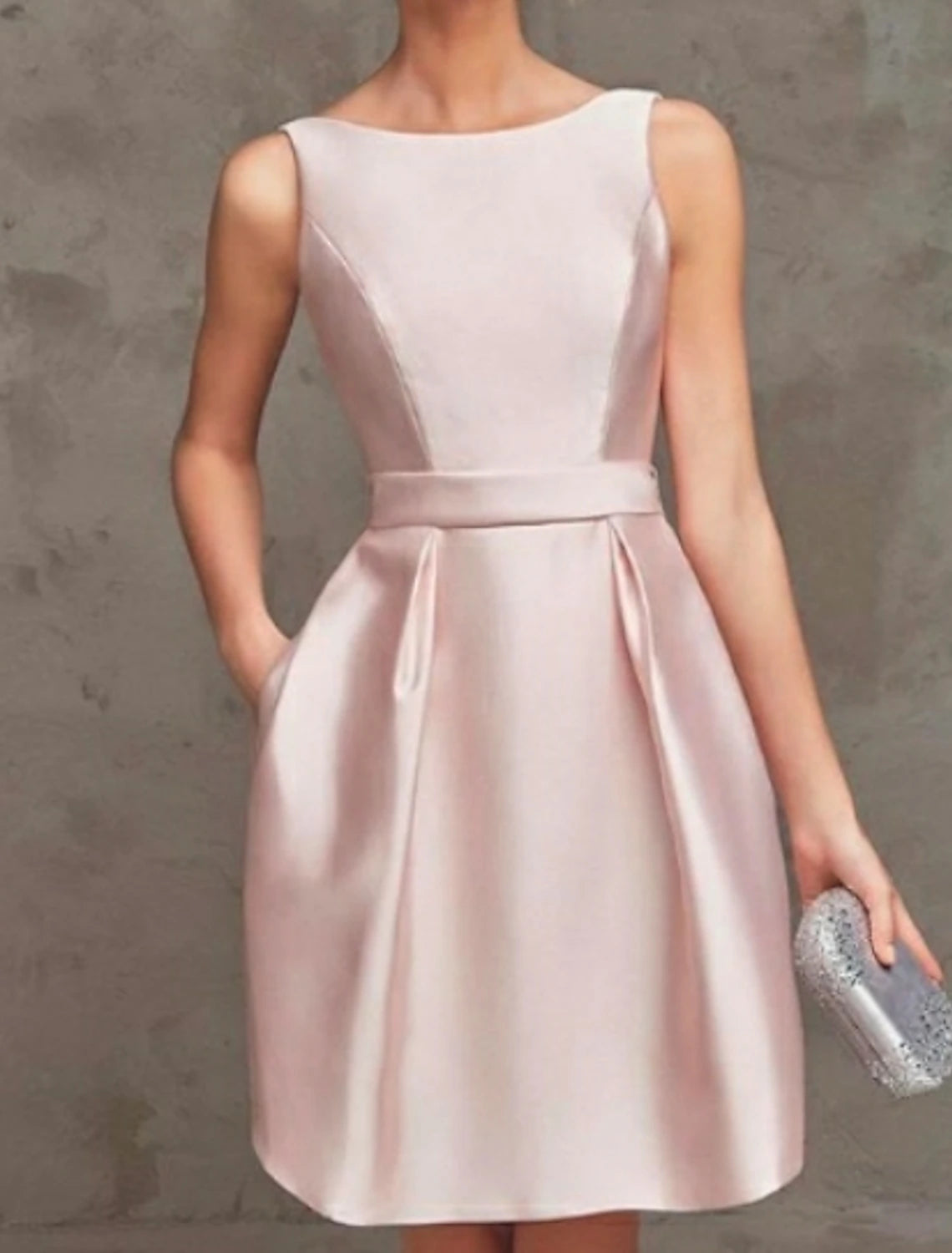 AABEI DRESS New Homecoming Dress A-Line Boat Neck V Back Cocktail Dresses Party Dress Wedding Guest Graduation Sleeveless Satin with Pleats Simple Short Prom Dresse