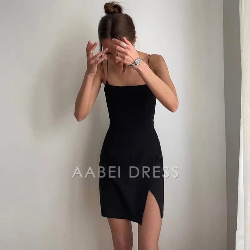 AABEI DRESS New Homecoming Dress Sleeveless Slim-fit Solid Color Birthday Dress Spaghetti Strap Slit Mini Sexy Club Party Dress Short Prom Dress