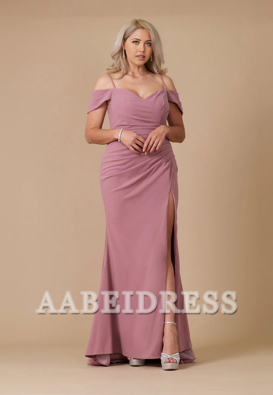 AABEI DRESS Bridesmaid Dresses Elegant Long Sweetheart Off The Shoulder Pleated Wrap High Slit Wedding Guests Dresses