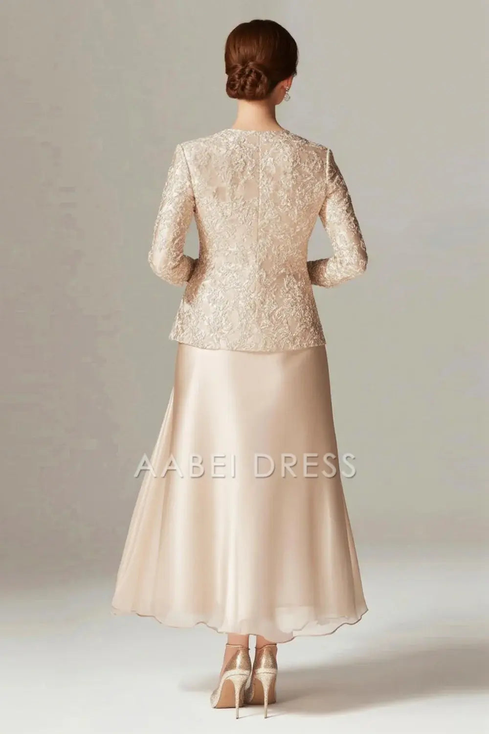 AABEI DRESS Mother Of The Bride Dress A-Line Boat Neck 2-Piece Lace Long Sleeves Fashion Formal Wear Dresses