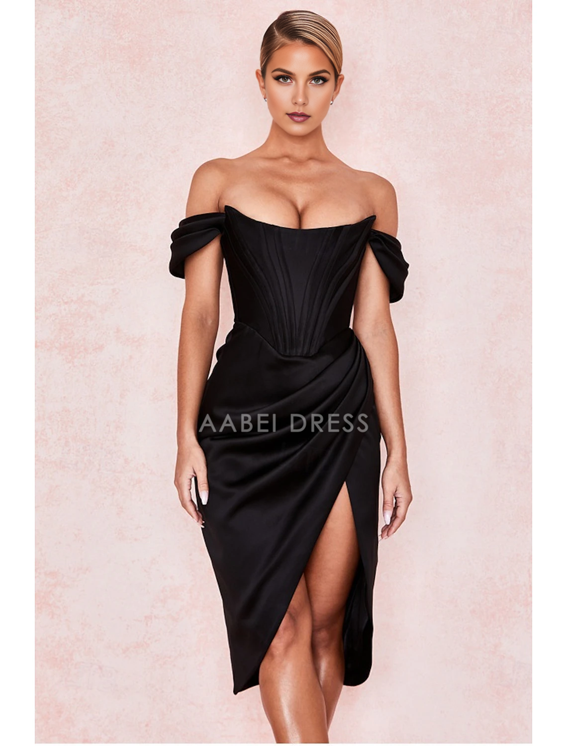AABEI DRESS New Homecoming Dress Sheath Cocktail Elegant Holiday Sleeveless Off Shoulder Pleats Slit Dress Masquerade Dress Charming Short Prom Dresse