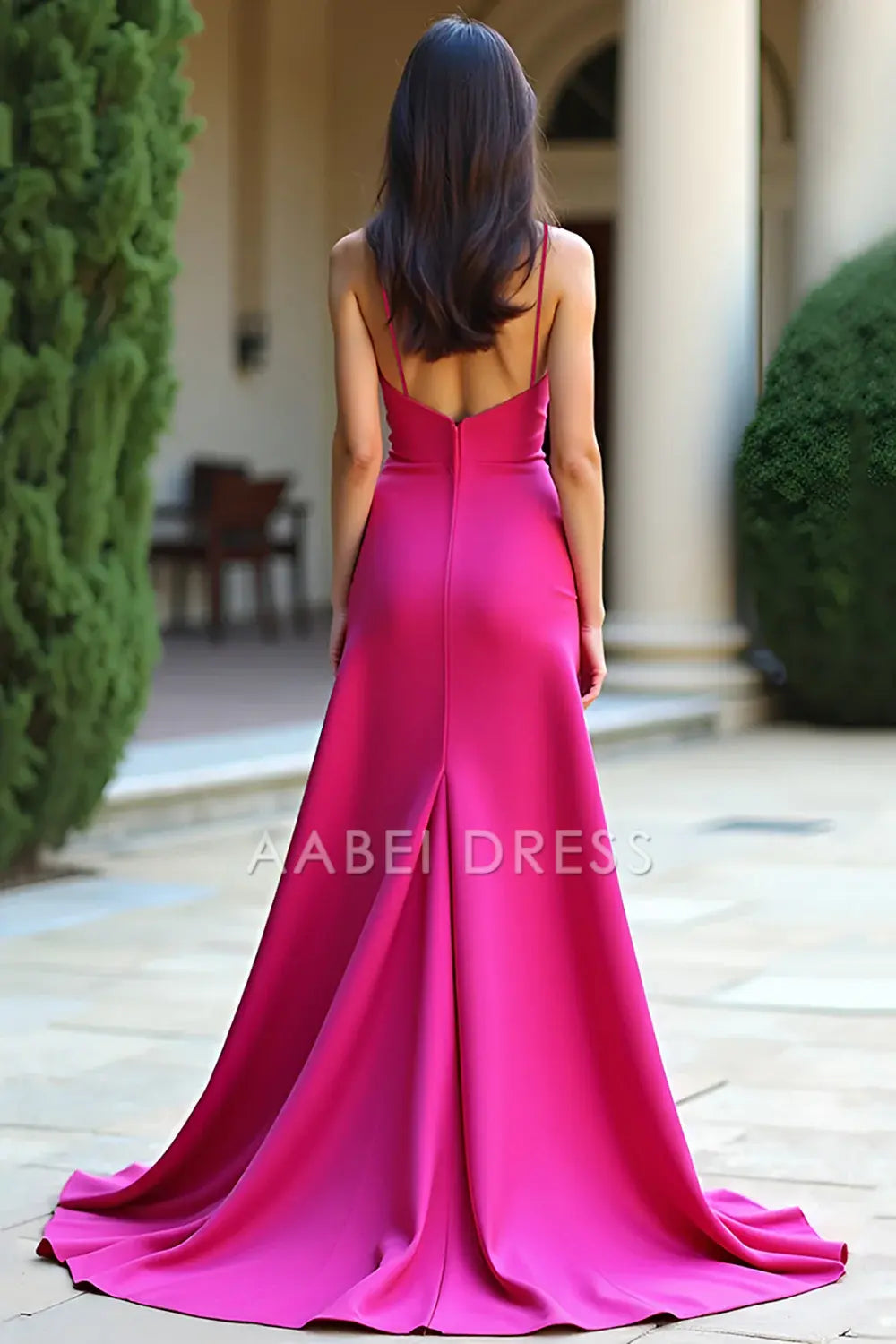 AABEI DRESS Hot Sale Prom Dress Elegant Sheath Spaghetti Straps Square Neck Backless Long With Slit Formal Dress