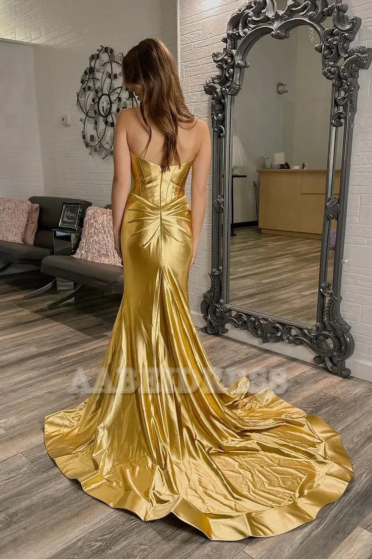 Evening Dress Off Shoulder Sweetheart Pleated Mermaid Cultivate oneself Sweep Train Prom Dress Side Fork Exquisite Formal Women's Dresses