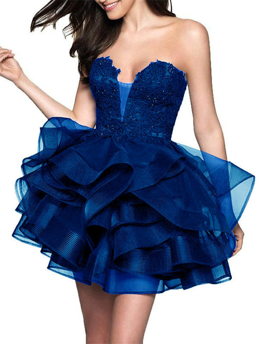 AABEI DRESS New Homecoming Dress A-Line Sweetheart Cocktail Dresses Minimalist Dress Party Sleeveless Strapless Satin with Appliques Tiered Short Prom Dresse