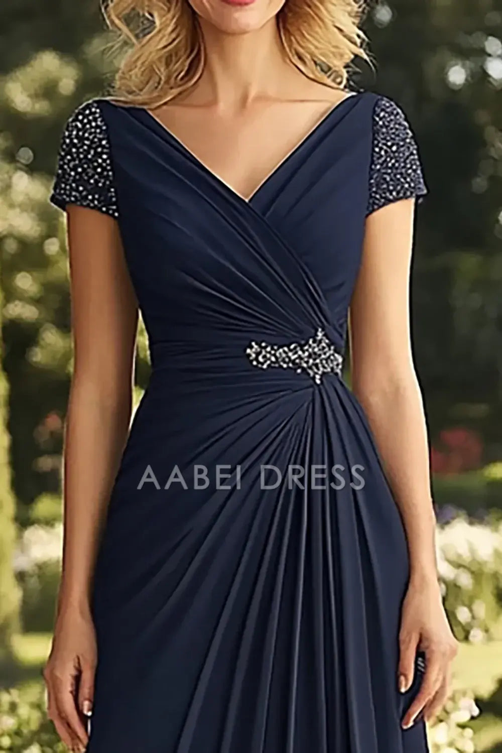 AABEI DRESS Mother Of The Bride Dress A Line V-Neck Ruched Beadwork Elegant Long Formal Wear Dresse
