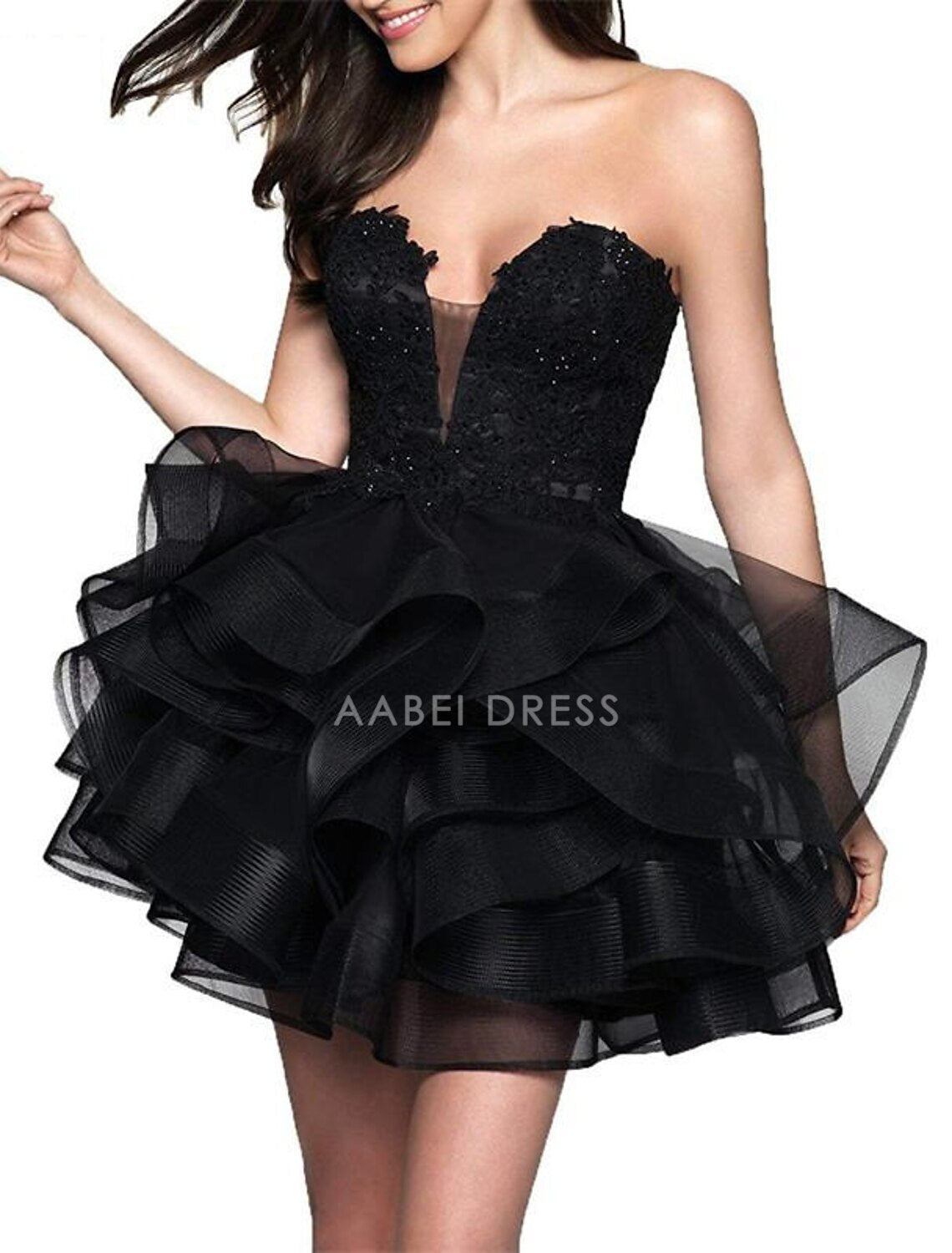 AABEI DRESS New Homecoming Dress A-Line Sweetheart Cocktail Dresses Minimalist Dress Party Sleeveless Strapless Satin with Appliques Tiered Short Prom Dresse